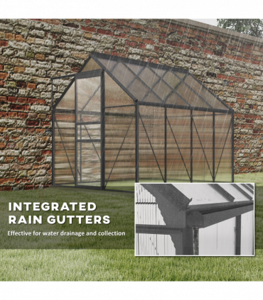 Outsunny Polycarbonate Walk-in Garden Greenhouse w/ Sliding Door Dark Grey