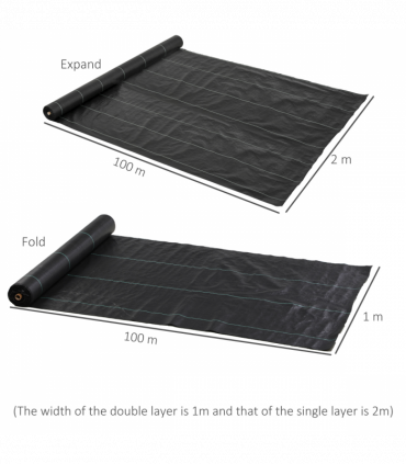 Outsunny 2 x 100m Weed Membrane, Heavy Duty Weed Control Membrane