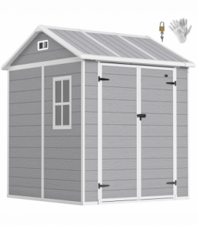 Outsunny 6 x 6ft Plastic Garden Shed with Floor, Window, Vents, Grey