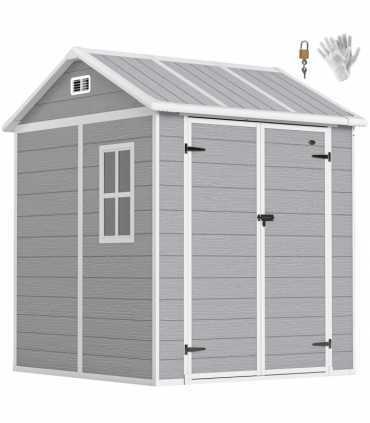Outsunny 6 x 6ft Plastic Garden Shed with Floor, Window, Vents, Grey