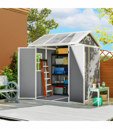 Outsunny 6 x 6ft Plastic Garden Shed with Floor, Window, Vents, Grey
