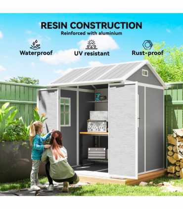 Outsunny 6 x 6ft Plastic Garden Shed with Floor, Window, Vents, Grey