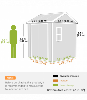 Outsunny 6 x 6ft Plastic Garden Shed with Floor, Window, Vents, Grey