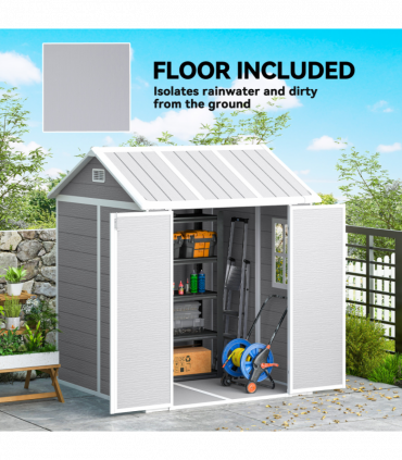Outsunny 6 x 6ft Plastic Garden Shed with Floor, Window, Vents, Grey