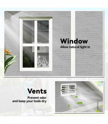 Outsunny 6 x 6ft Plastic Garden Shed with Floor, Window, Vents, Grey