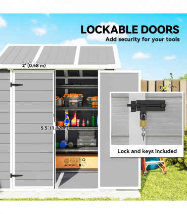 Outsunny 6 x 6ft Plastic Garden Shed with Floor, Window, Vents, Grey