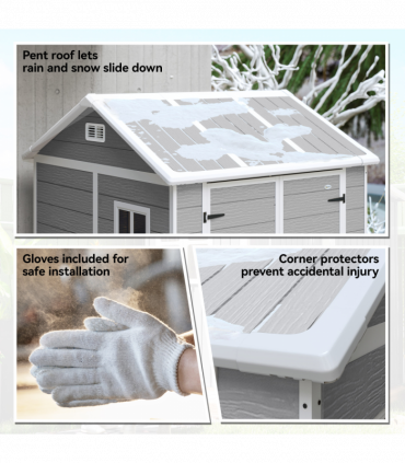 Outsunny 6 x 6ft Plastic Garden Shed with Floor, Window, Vents, Grey