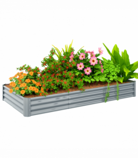 Outsunny Galvanised Raised Garden Bed, 240x120x30cm Raised Bed, Silver