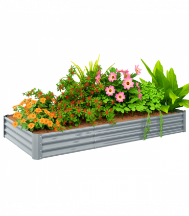Outsunny Galvanised Raised Garden Bed, 240x120x30cm Raised Bed, Silver