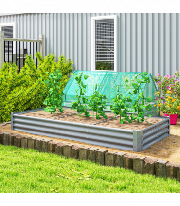 Outsunny Galvanised Raised Garden Bed, 240x120x30cm Raised Bed, Silver