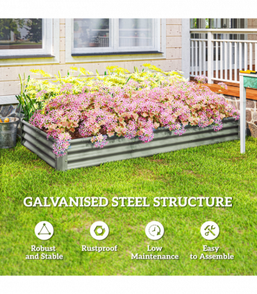 Outsunny Galvanised Raised Garden Bed, 240x120x30cm Raised Bed, Silver