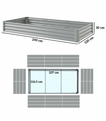 Outsunny Galvanised Raised Garden Bed, 240x120x30cm Raised Bed, Silver