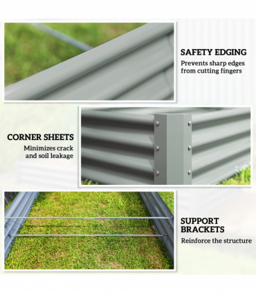 Outsunny Galvanised Raised Garden Bed, 240x120x30cm Raised Bed, Silver