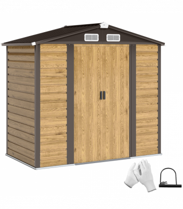 Outsunny 7 x 4ft Upgraded Metal Shed with Lock, Easy to Assemble, Natural