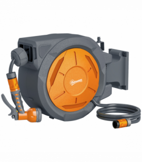 Outsunny Retractable Hose Reel Wall Mounted with Lock, Orange