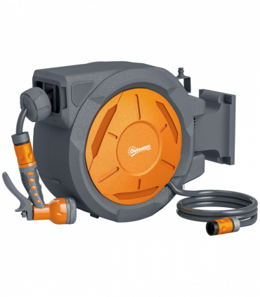Outsunny Retractable Hose Reel Wall Mounted with Lock, Orange
