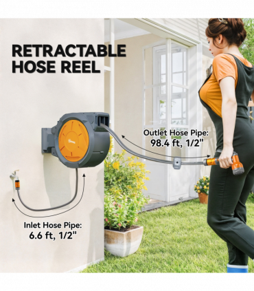 Outsunny Retractable Hose Reel Wall Mounted with Lock, Orange