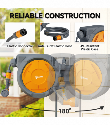 Outsunny Retractable Hose Reel Wall Mounted with Lock, Orange