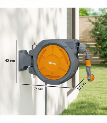Outsunny Retractable Hose Reel Wall Mounted with Lock, Orange
