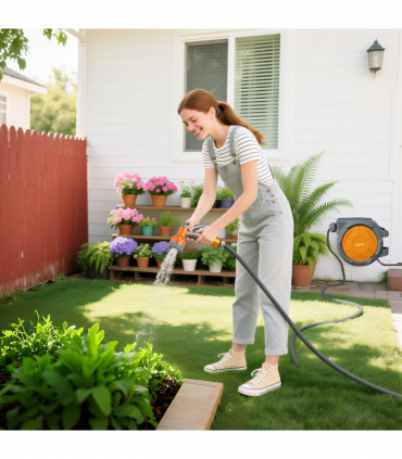 Outsunny Retractable Hose Reel Wall Mounted with Lock, Orange