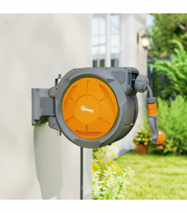 Outsunny Retractable Hose Reel Wall Mounted with Lock, Orange