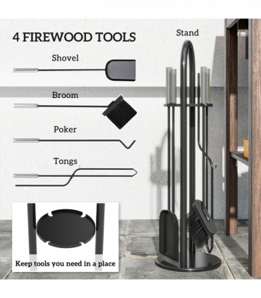 Outsunny 5 PCS Fireplace Companion Set, Metal Fireside Companion Set, Silver