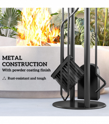 Outsunny 5 PCS Fireplace Companion Set, Metal Fireside Companion Set, Silver