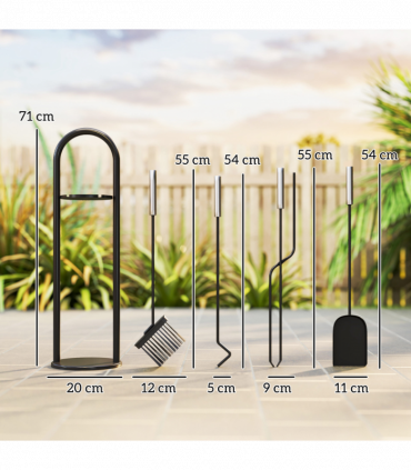 Outsunny 5 PCS Fireplace Companion Set, Metal Fireside Companion Set, Silver