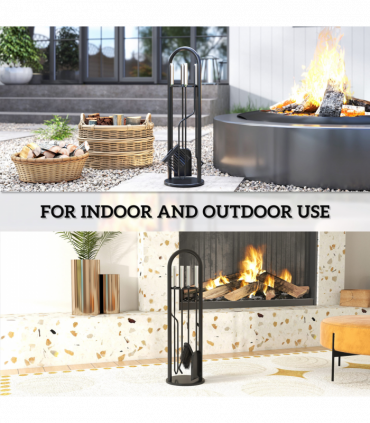 Outsunny 5 PCS Fireplace Companion Set, Metal Fireside Companion Set, Silver