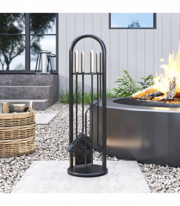 Outsunny 5 PCS Fireplace Companion Set, Metal Fireside Companion Set, Silver