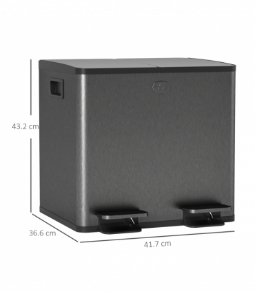 HOMCOM 2 x 15L Dual Kitchen Bin Pedal Bin for Recycling and Waste, Black