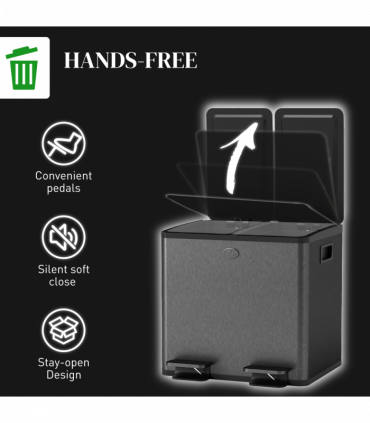 HOMCOM 2 x 15L Dual Kitchen Bin Pedal Bin for Recycling and Waste, Black