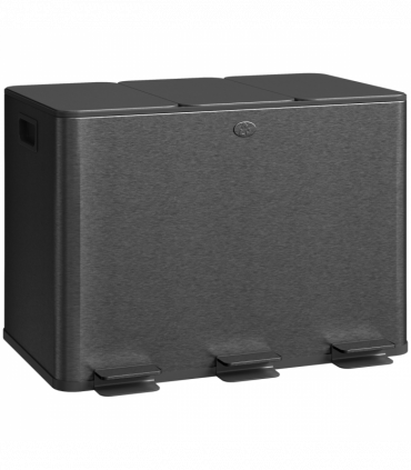 HOMCOM 3 x 20L Triple Kitchen Bin Pedal Bin for Recycling and Waste, Black