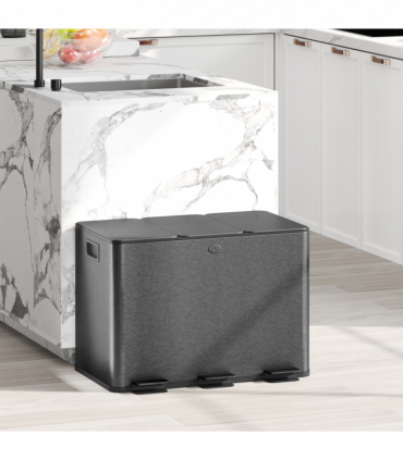 HOMCOM 3 x 20L Triple Kitchen Bin Pedal Bin for Recycling and Waste, Black