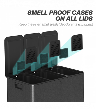 HOMCOM 3 x 20L Triple Kitchen Bin Pedal Bin for Recycling and Waste, Black