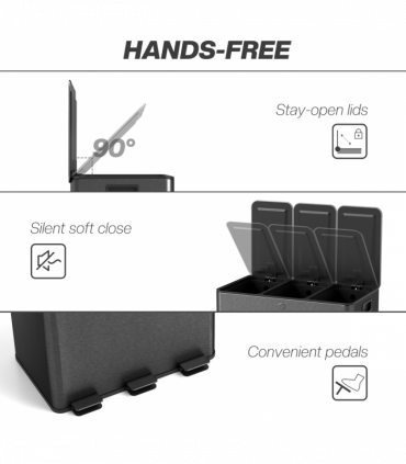 HOMCOM 3 x 20L Triple Kitchen Bin Pedal Bin for Recycling and Waste, Black