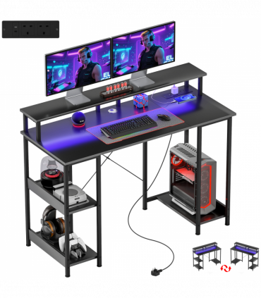 HOMCOM Computer Desk Reversible Home Office Desk with Storage Grey