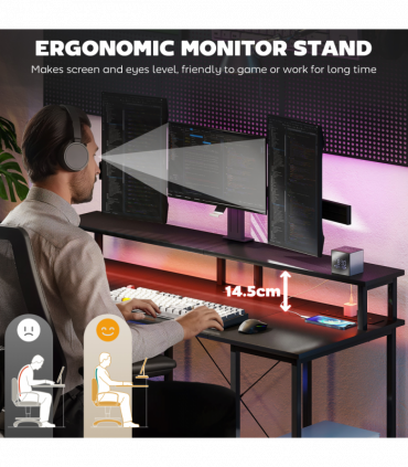 HOMCOM Computer Desk Reversible Home Office Desk with Storage Grey