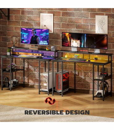 HOMCOM Computer Desk Reversible Home Office Desk with Storage Grey