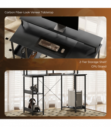 HOMCOM Computer Desk Reversible Home Office Desk with Storage Grey