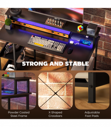 HOMCOM Computer Desk Reversible Home Office Desk with Storage Grey