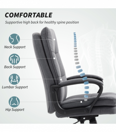 HOMCOM Fabric Office Chair, Computer Desk Chair for Home, Charcoal Grey