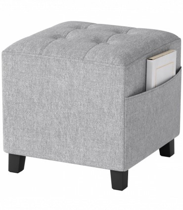 HOMCOM Small Footstool Square Ottoman with Padded Seat, Light Grey