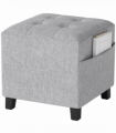 HOMCOM Small Footstool Square Ottoman with Padded Seat, Light Grey