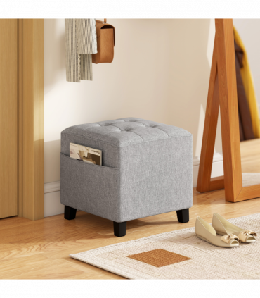 HOMCOM Small Footstool Square Ottoman with Padded Seat, Light Grey