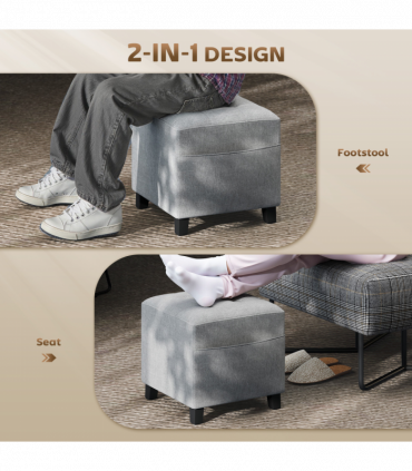 HOMCOM Small Footstool Square Ottoman with Padded Seat, Light Grey