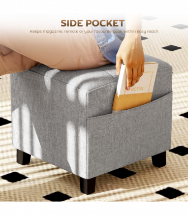 HOMCOM Small Footstool Square Ottoman with Padded Seat, Light Grey