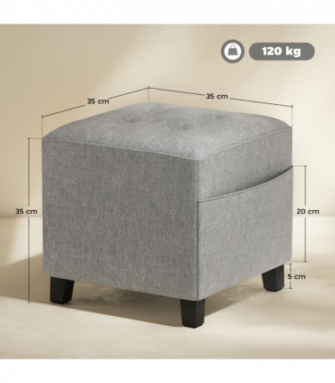 HOMCOM Small Footstool Square Ottoman with Padded Seat, Light Grey