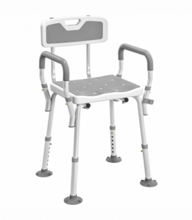 HOMCOM Padded Shower Stool with Arms and Back, 4 Suction Foot Pads, Grey