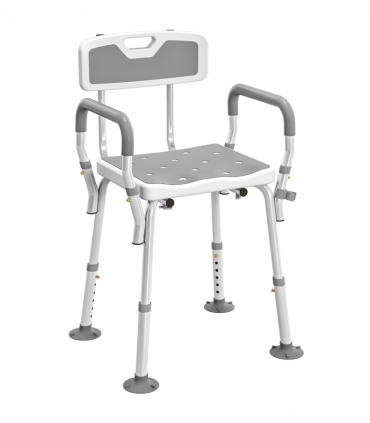 HOMCOM Padded Shower Stool with Arms and Back, 4 Suction Foot Pads, Grey